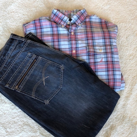 𝅺NAUTICA Long sleeve button down blue/red top - Picture 2 of 5